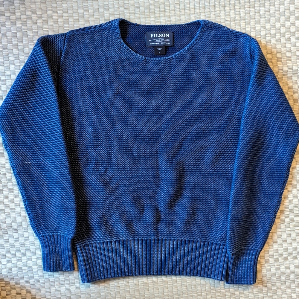 Filson Lake Quinault Crewneck Sweater Blue Knit Women's Size Small Made in Peru